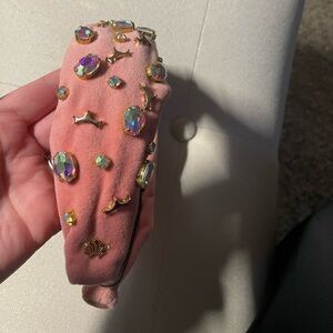 Lele Sadoughi Aurora Pink Velvet Headband with Gold Accents